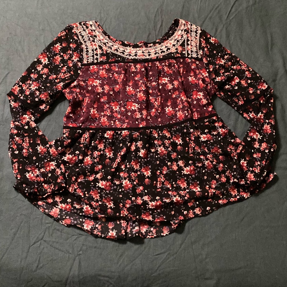 Floral Crochet Peplum Lace Up XXL Top